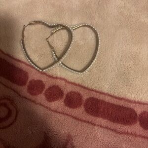 Gold-Tone Heart Hoop Earrings with Pearled Trim - Women Jewelry
